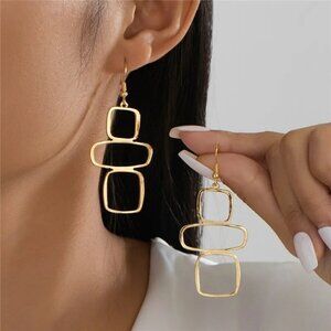 2/$24 Geometric Gold-Tone Dangling Earrings With Open Square Shapes